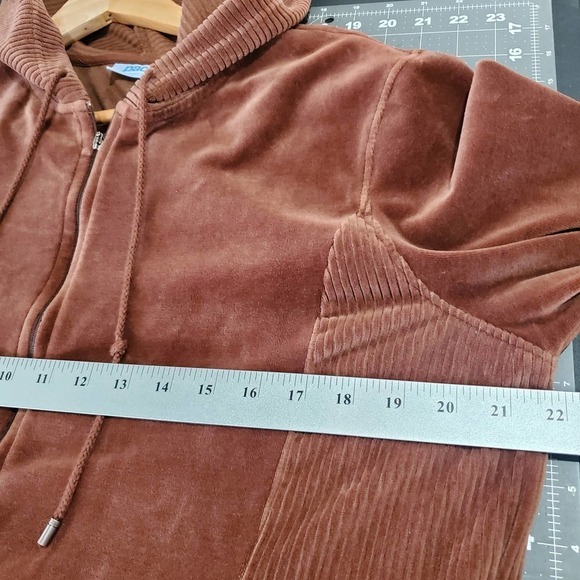 Karen Scott Vintage Zip Up Hoodie Womens Large Velour Brown Hooded 90s Retro Y2K - Picture 10 of 10